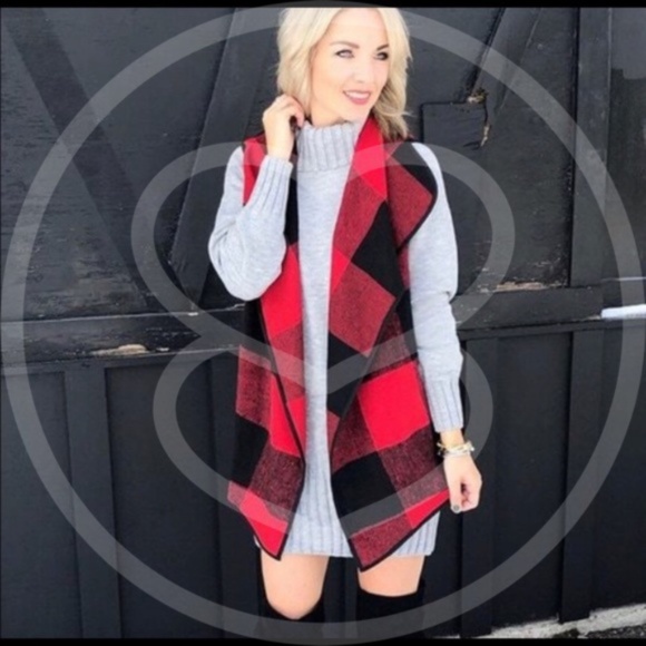 Fall winter red plaid vest